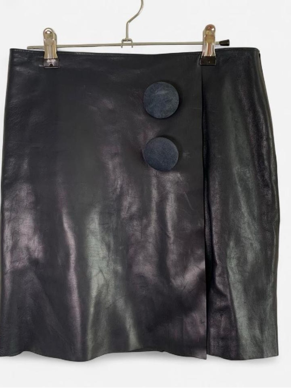 Adam Lippes Black Faux Leather Mini Skirt with Button Details
